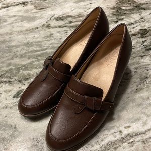 SOUL Naturalizer Women's Hila Loafer Wedge, Size 9.5, Cognac Brown Leather